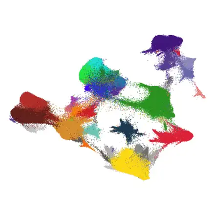 Rotating three-dimensional UMAP of single-cell transcriptomes, each colour a cell state